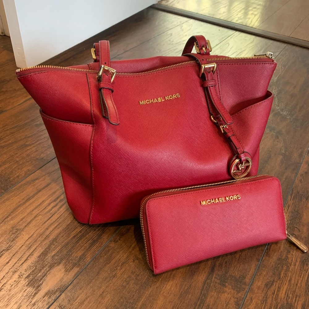 Pre Loved Red Michael Kors Bag & Wallet